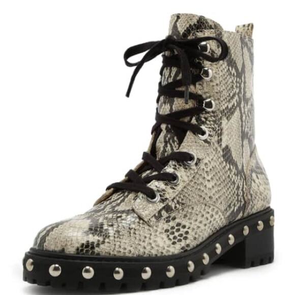 SCHUTZ Andrea Snakeskin Studded Combat Lace Up and Zip Boot Size 9.5 - Picture 15 of 16
